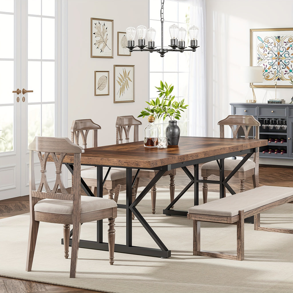 Wooden Farmhouse Rectangular Dining Table - Black