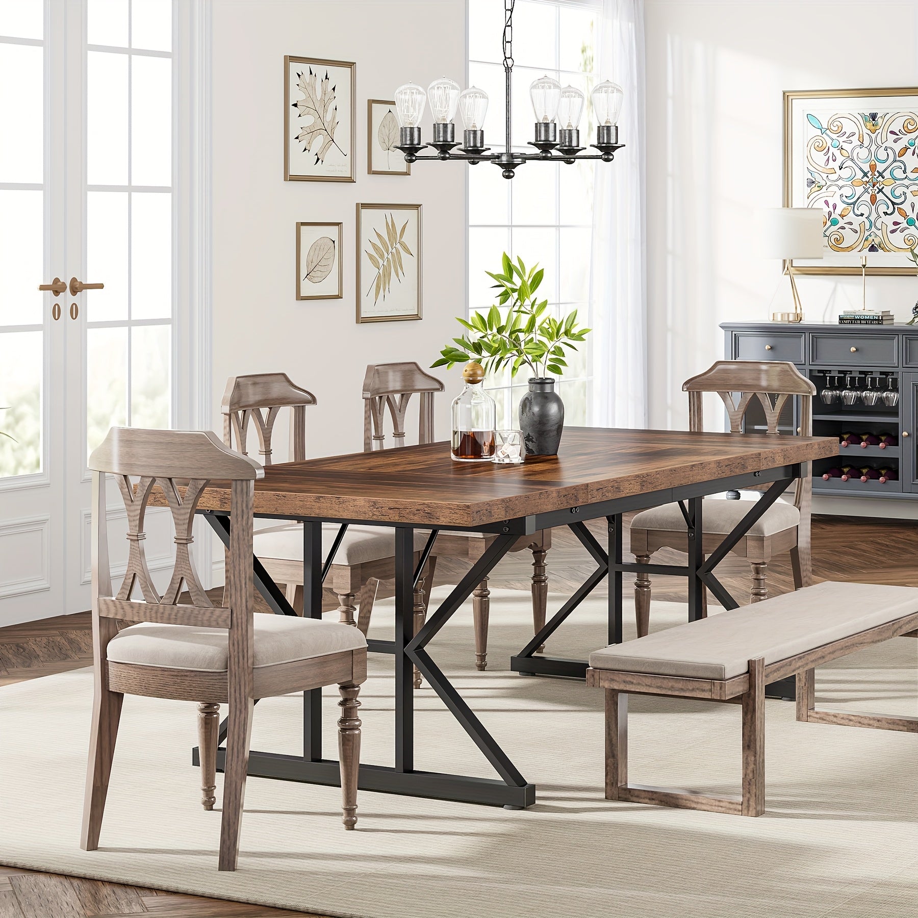 Wooden Farmhouse Rectangular Dining Table - Black
