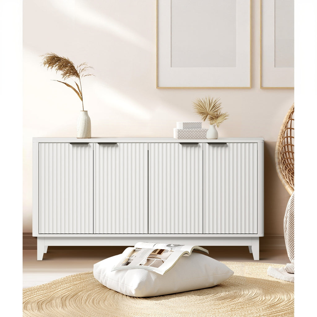 4‑Door Modern Sideboard – White & Natural Wood