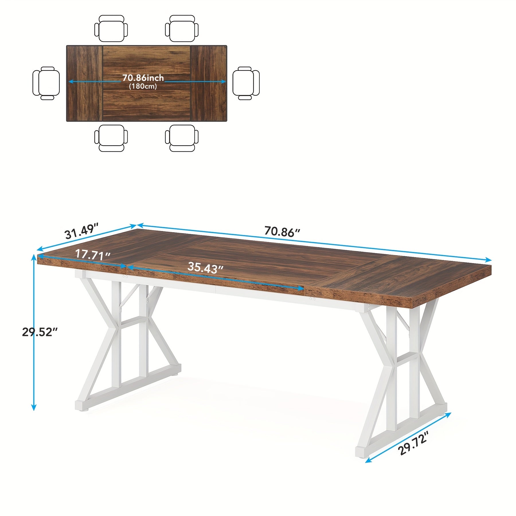 Wooden Farmhouse Rectangular Dining Table - White