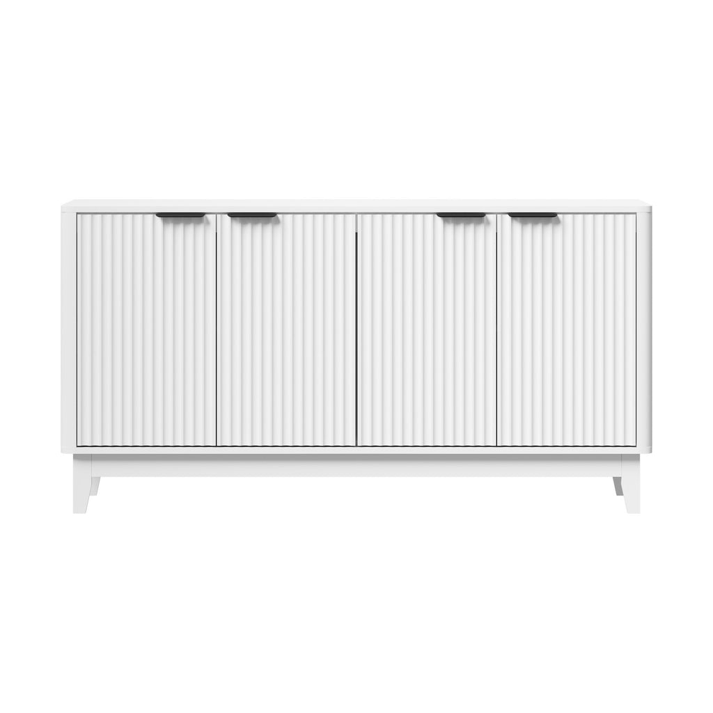 4‑Door Modern Sideboard – White & Natural Wood