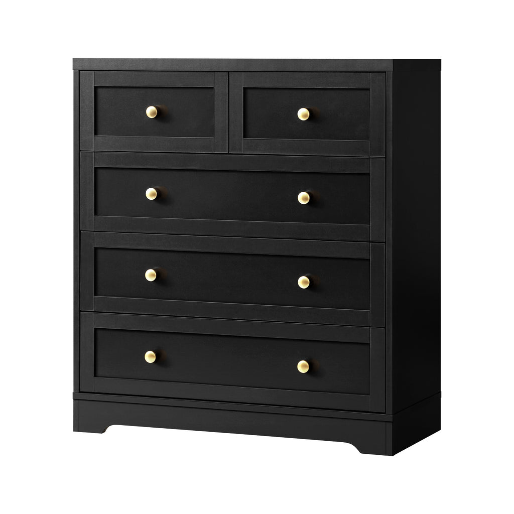5‑Drawer Modern Chest – Black with Gold Accents