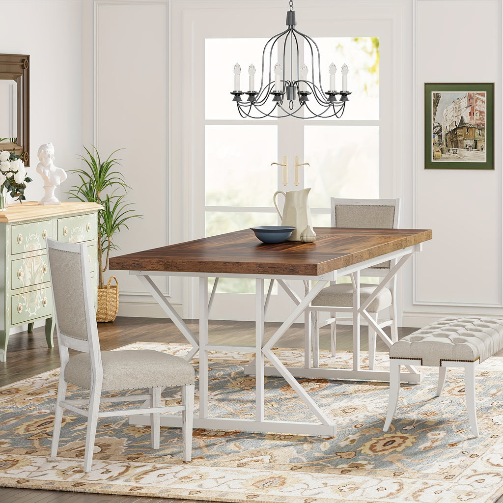 Wooden Farmhouse Rectangular Dining Table - White