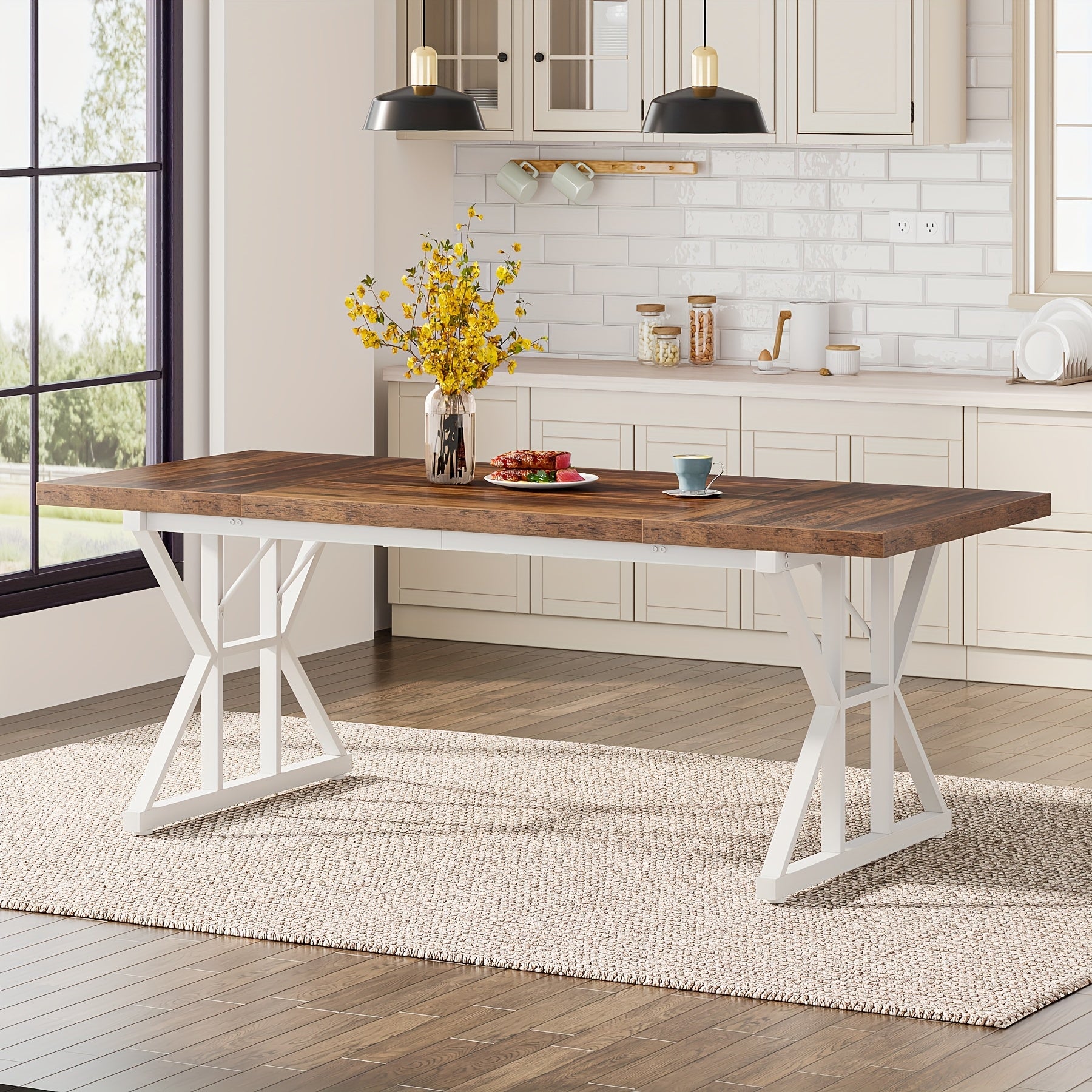 Wooden Farmhouse Rectangular Dining Table - White