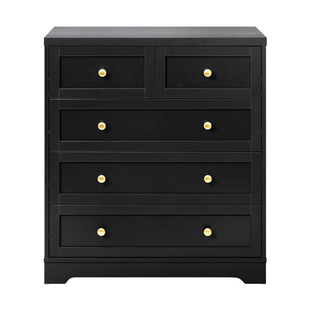 5‑Drawer Modern Chest – Black with Gold Accents