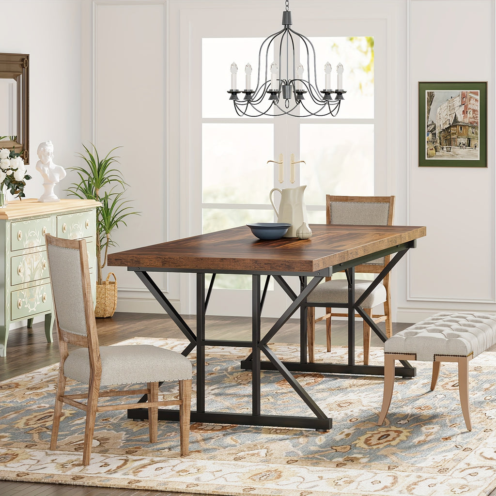 Wooden Farmhouse Rectangular Dining Table - Black