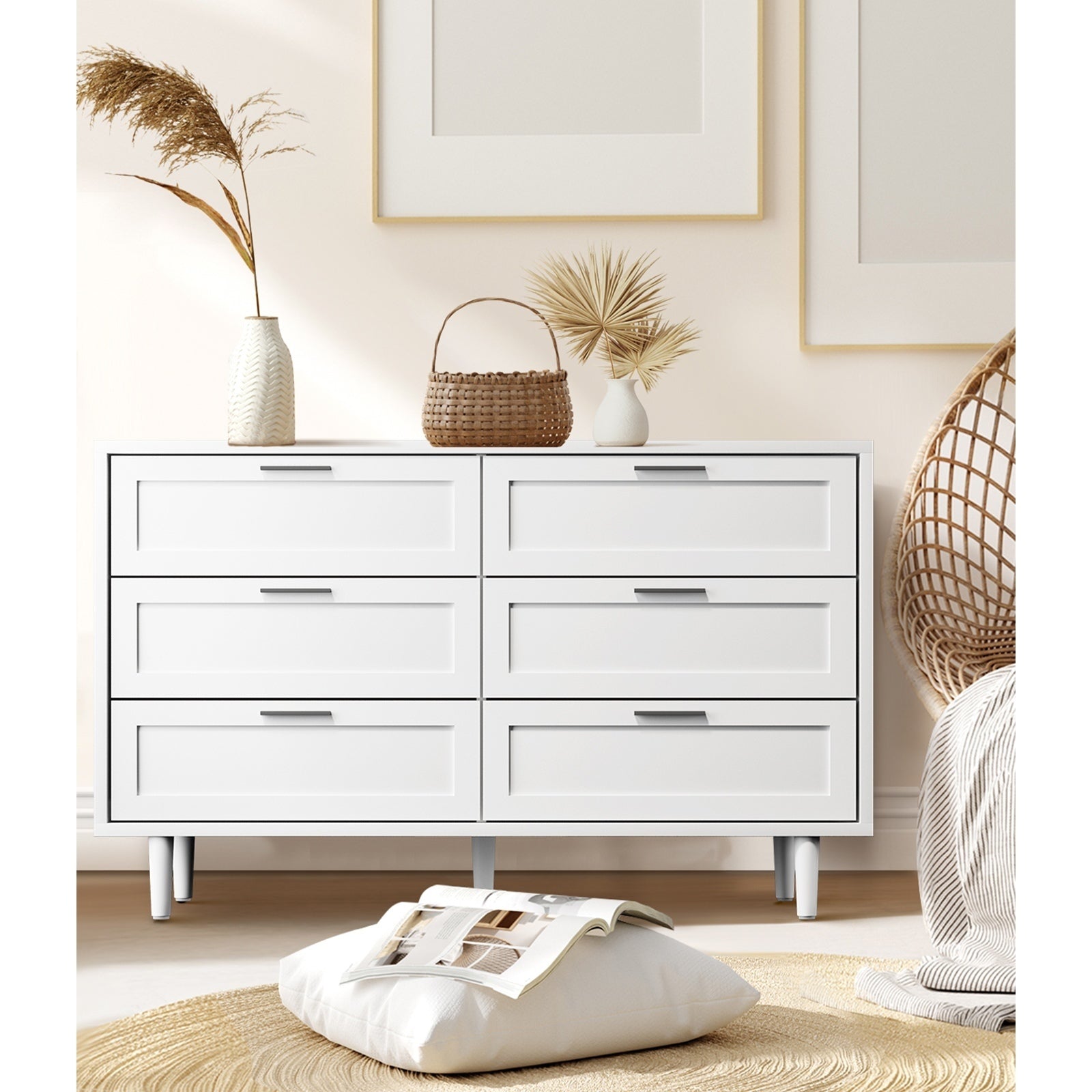 White or Natural Modern 6-Drawer Dresser
