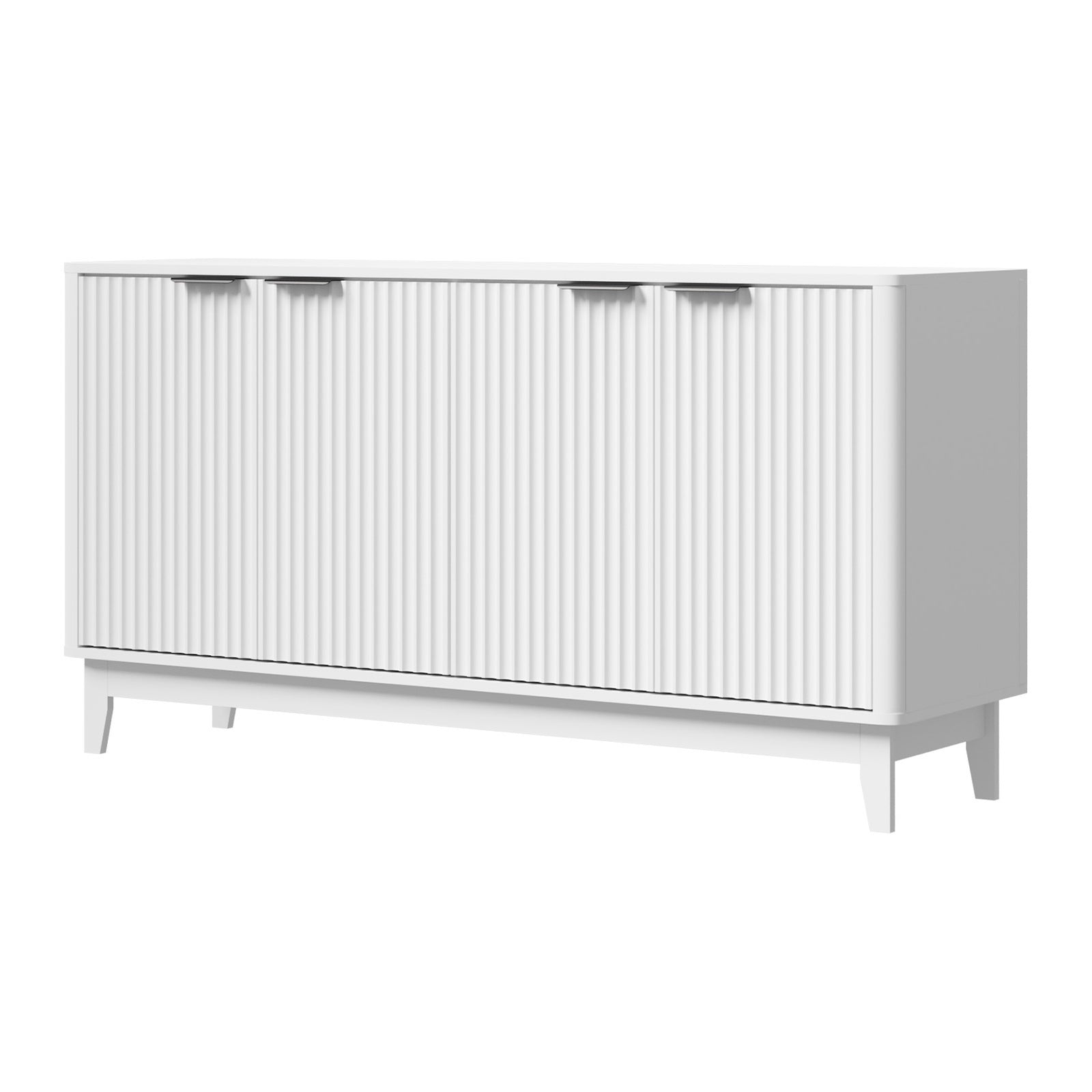 4‑Door Modern Sideboard – White & Natural Wood