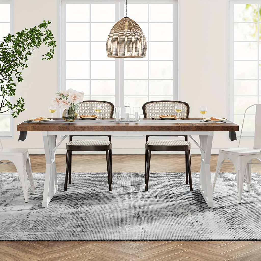 Wooden Farmhouse Rectangular Dining Table - White