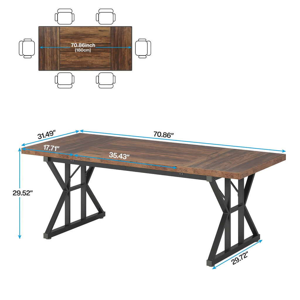 Wooden Farmhouse Rectangular Dining Table - Black
