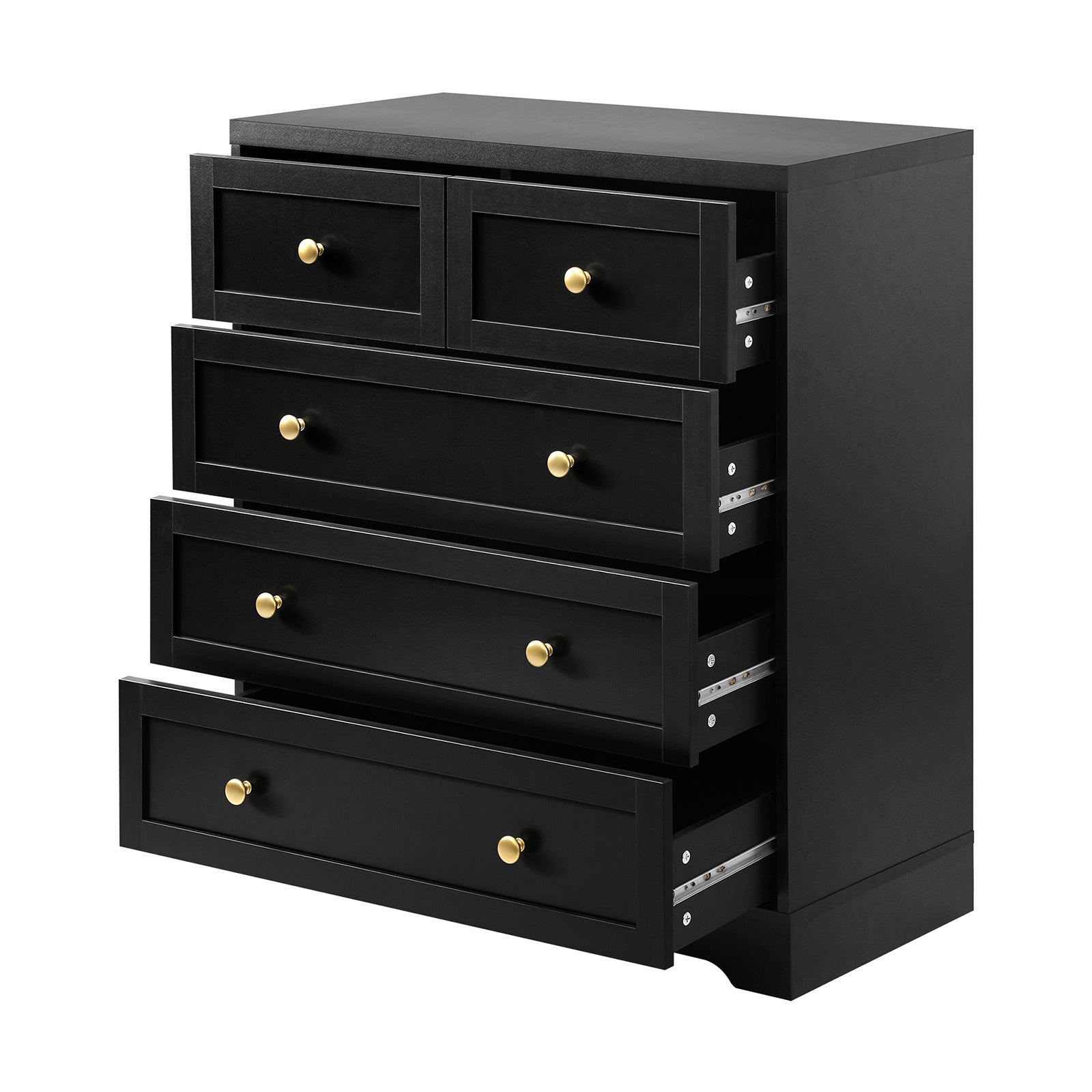 5‑Drawer Modern Chest – Black with Gold Accents