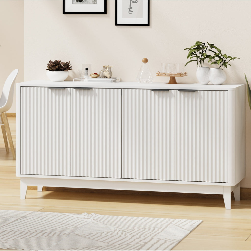 4‑Door Modern Sideboard – White & Natural Wood
