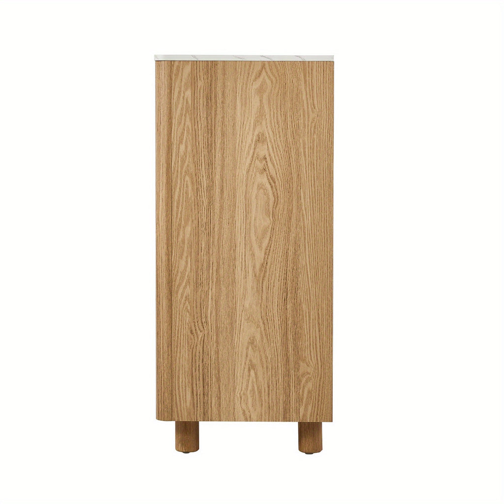 4‑Drawer Modern Chest – White & Natural Wood with Faux Marble Top