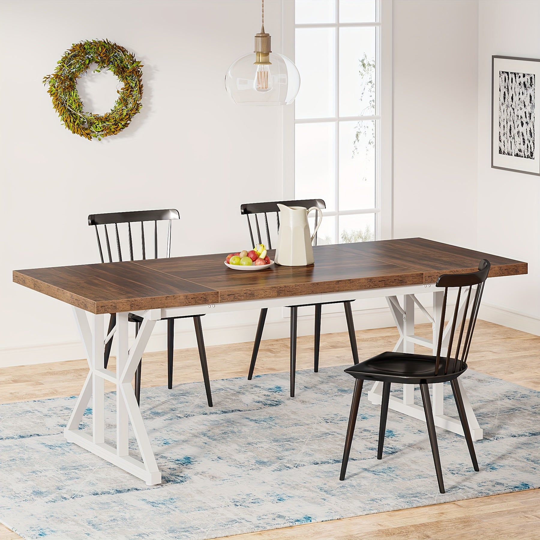 Wooden Farmhouse Rectangular Dining Table - White