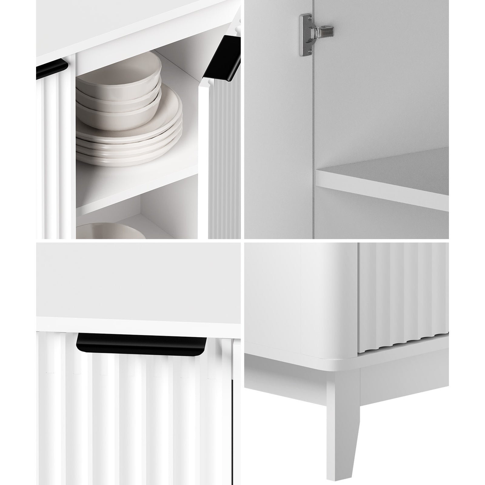 4‑Door Modern Sideboard – White & Natural Wood