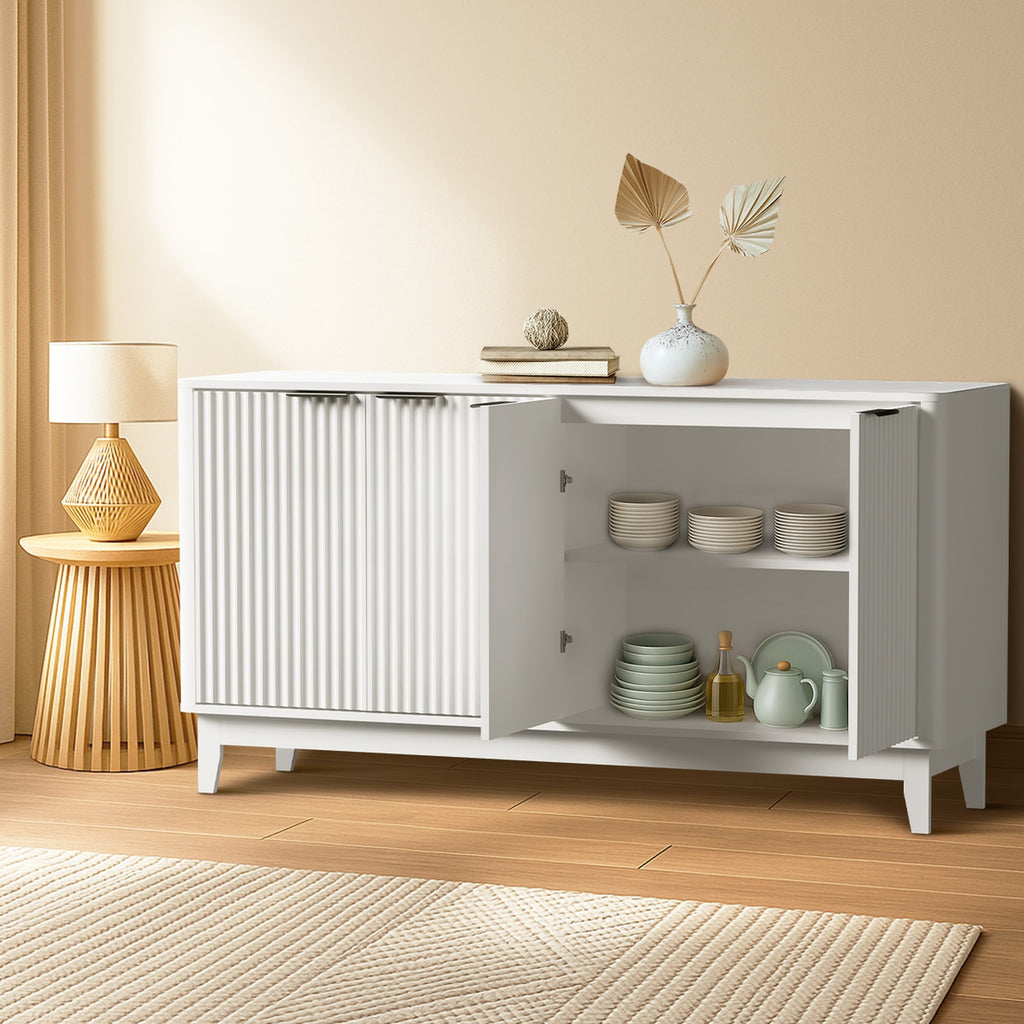 4‑Door Modern Sideboard – White & Natural Wood