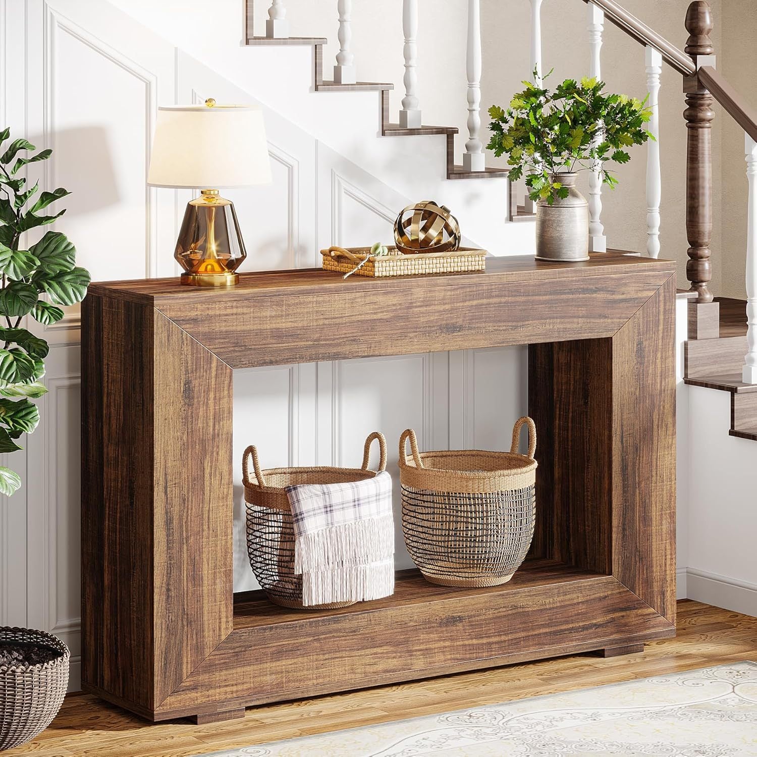 Farmhouse Wood‑Grain Console Table