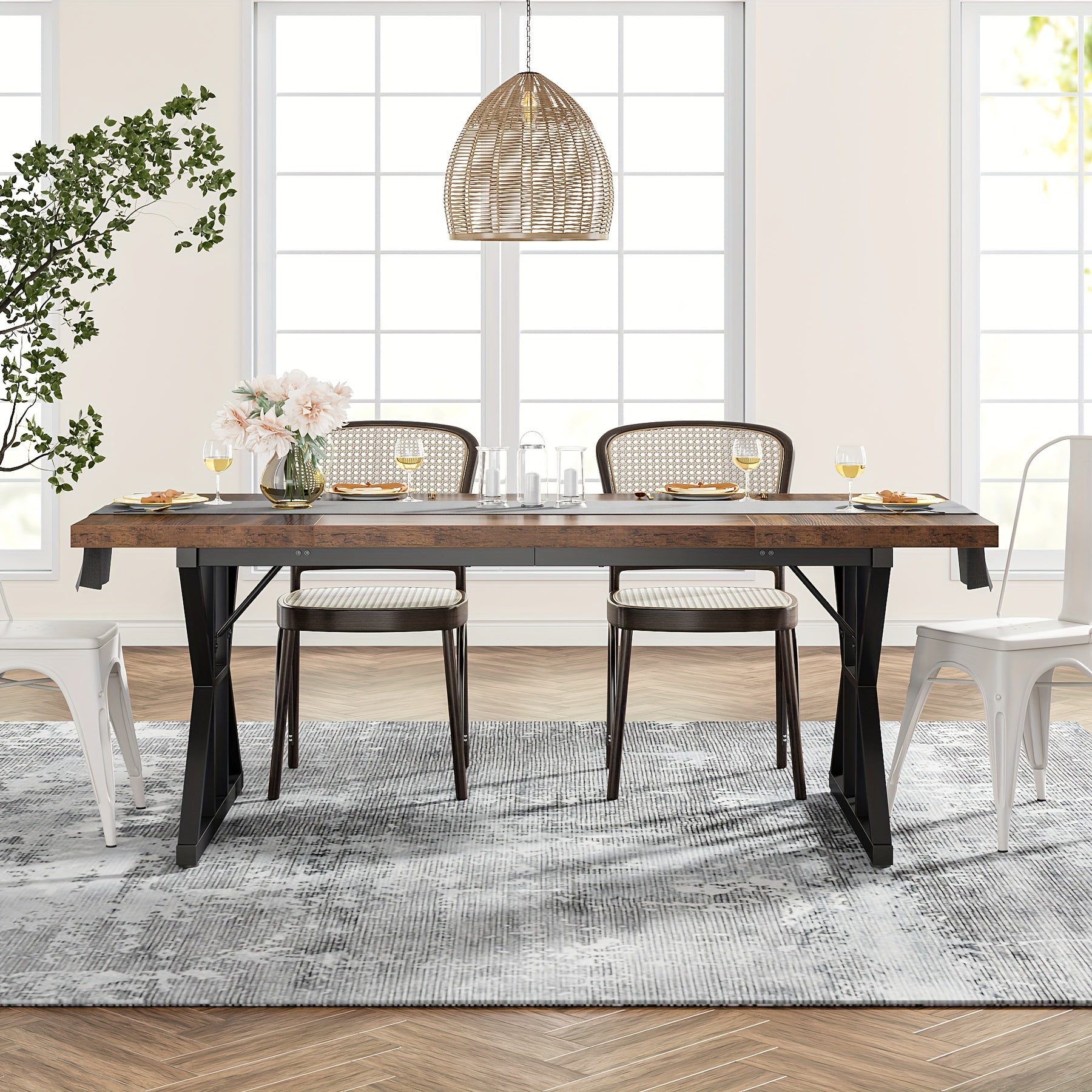 Wooden Farmhouse Rectangular Dining Table - Black