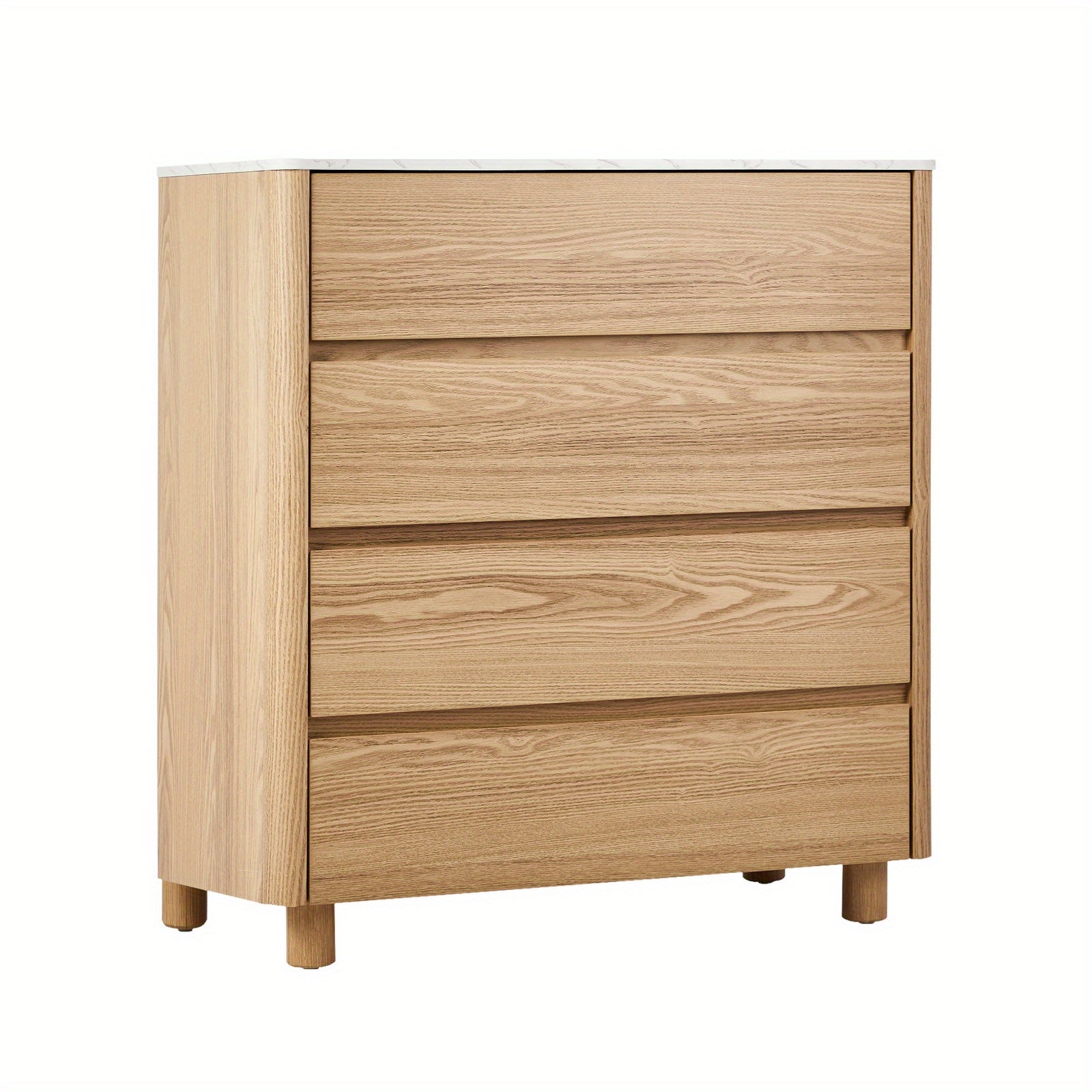 4‑Drawer Modern Chest – White & Natural Wood with Faux Marble Top
