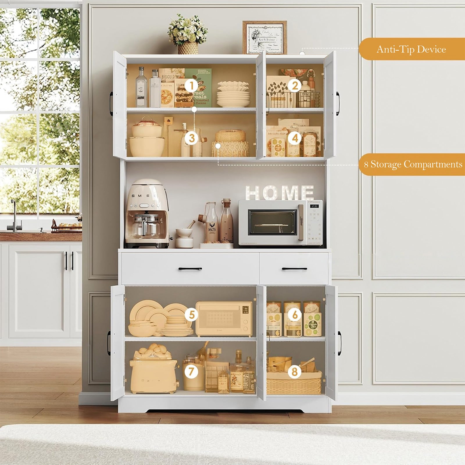 White Sideboard Buffet Pantry Cupboard Hutch