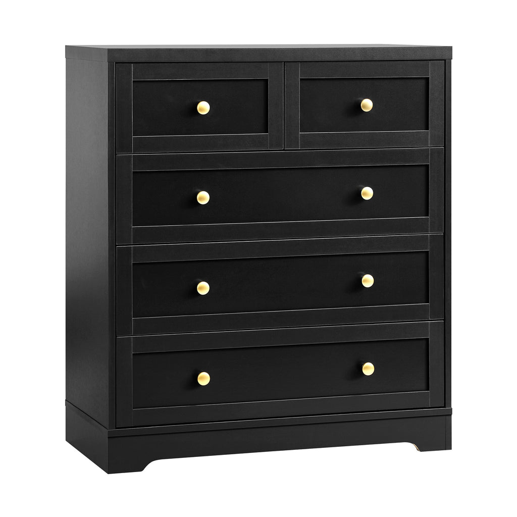 5‑Drawer Modern Chest – Black with Gold Accents