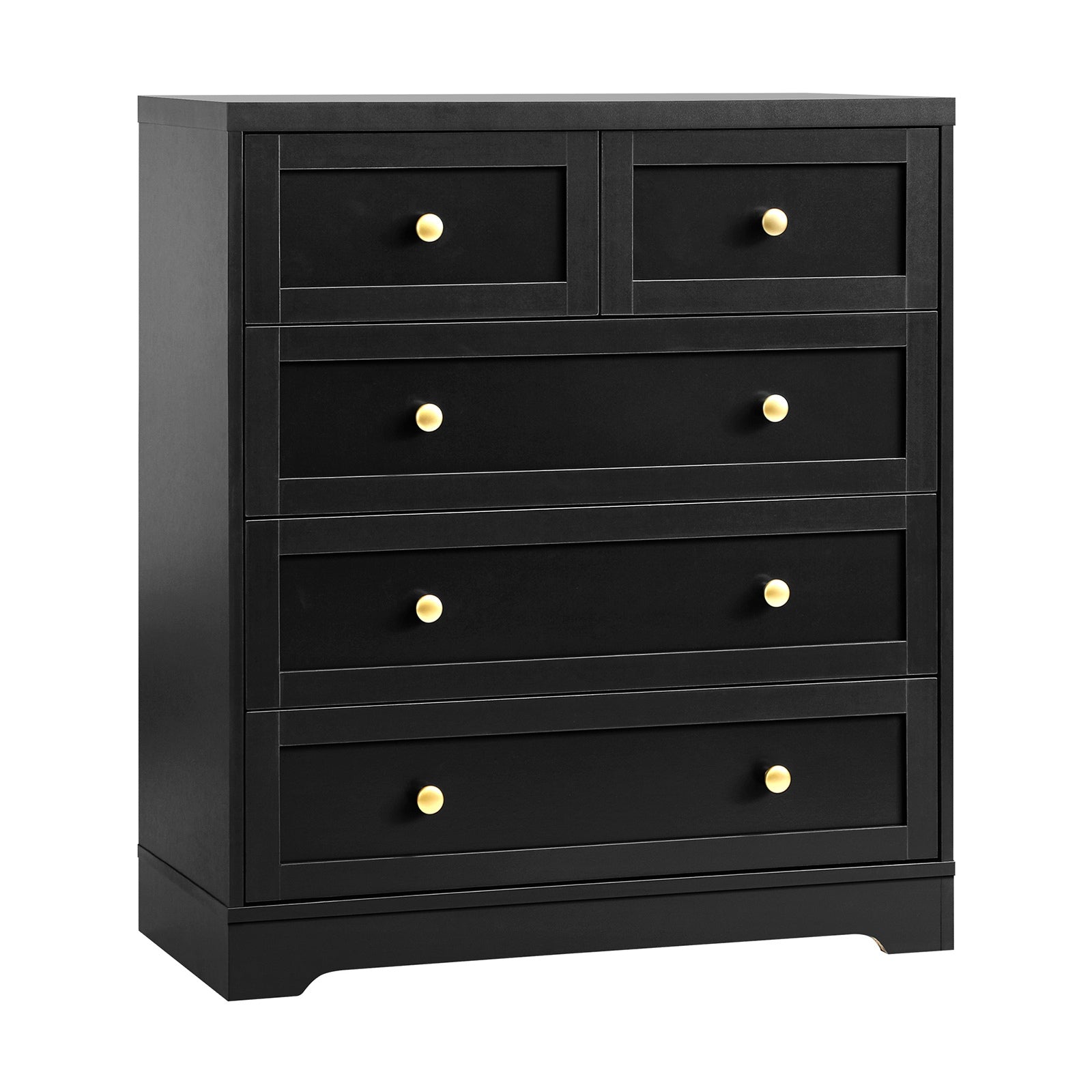 5‑Drawer Modern Chest – Black with Gold Accents